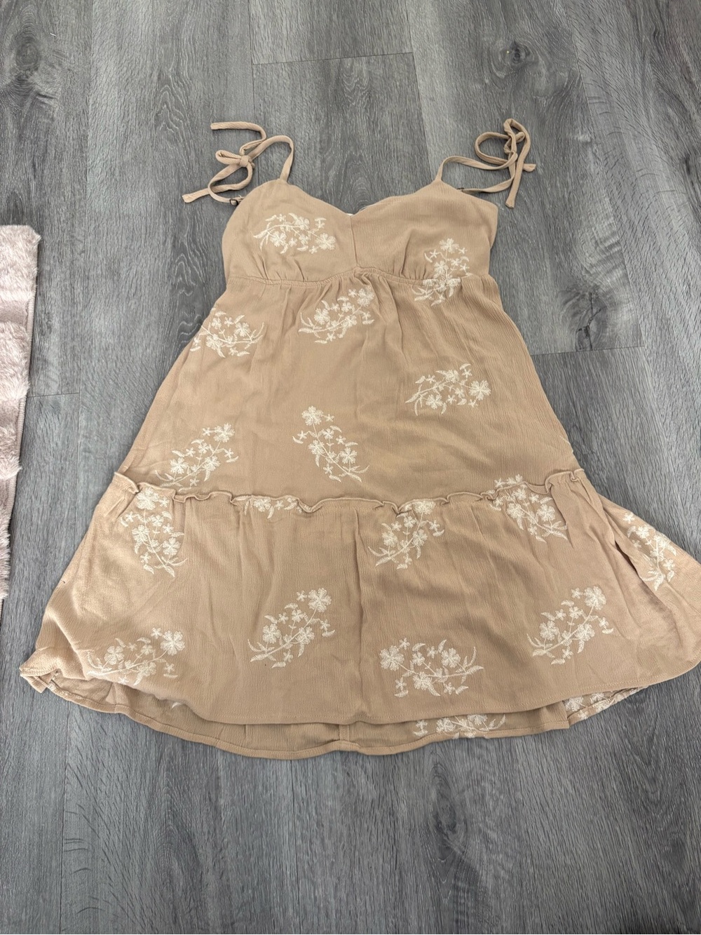 Beige Floral Tie-Shoulder Mini Dress